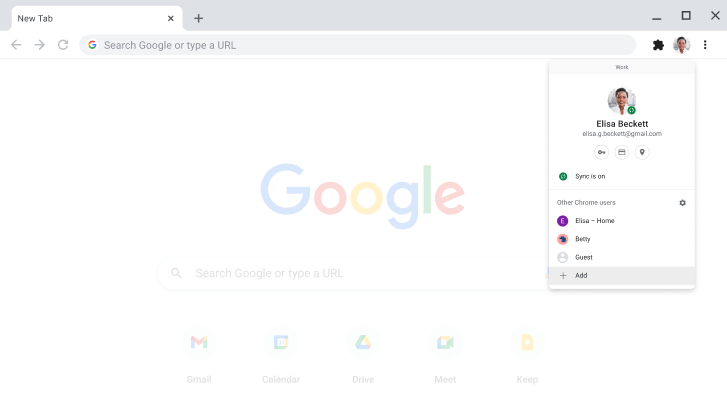 Dialogrutan för att byta profil visas i webbläsaren Chrome.