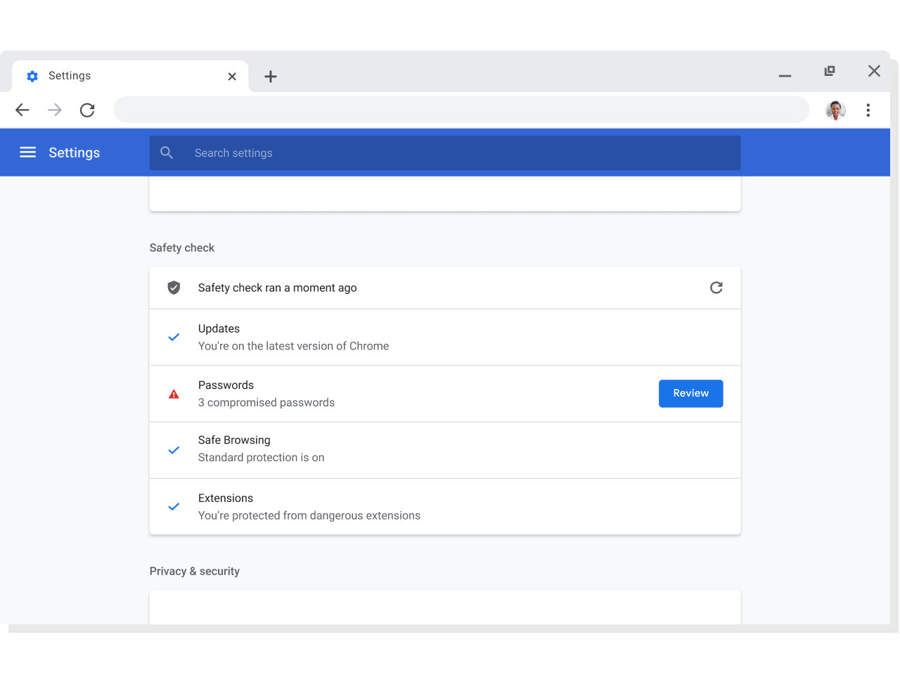 Ett webbläsarfönster i Chrome visar konto- och synkroniseringsinställningar för Google-konton där synkronisering har aktiverats.