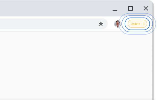 Uppmaning om att uppdatera framhävs i hörnet uppe till höger i ett webbläsarfönster i Chrome.