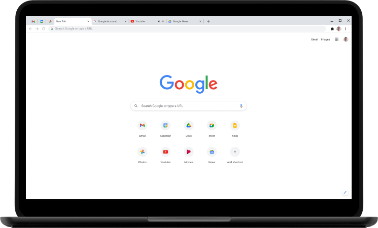 Laptop som visar startsidan för Google.com.