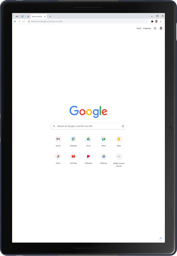 Tablet Pixel Slate en vertical donde se muestra la página principal de Google.