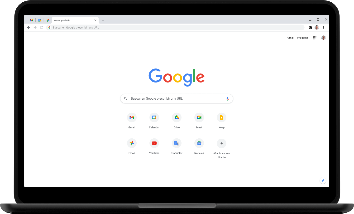 Portátil donde se muestra la página principal de Google.com.