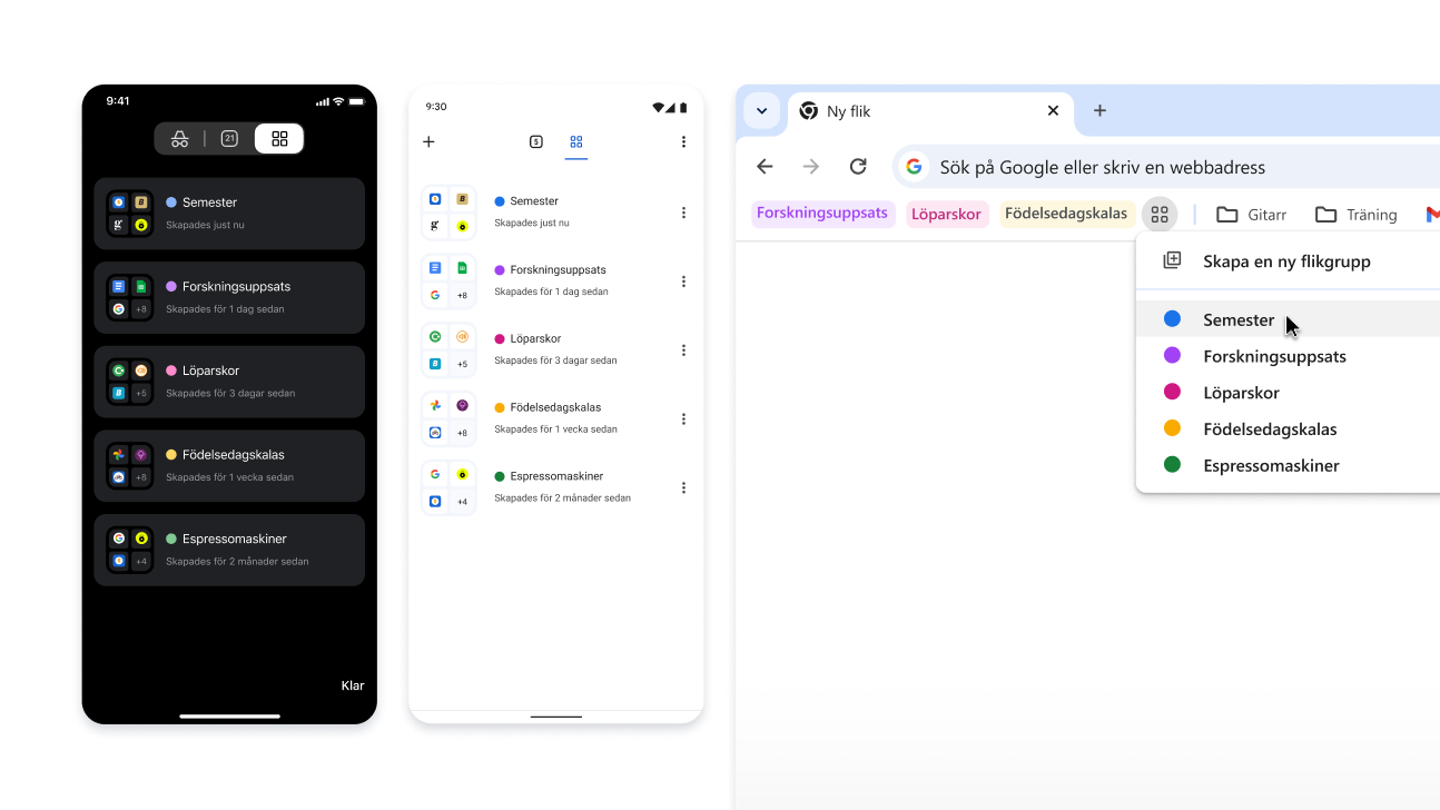 Flikgrupper på iOS, Android och datorer