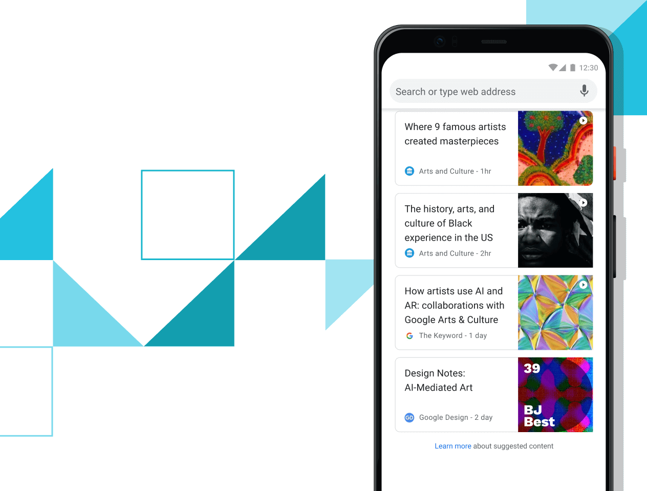 Artiklar för dig Pixel 4 XL-telefon med skärm som visar handplockade artikellänkar.