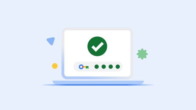 Una pantalla de un portátil en la que se muestra una marca de verificación verde grande y una barra de progreso de la llave de seguridad completada.